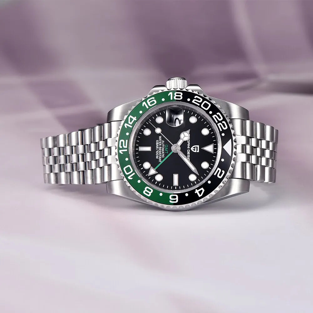 PAGANI DESIGN PD-1662 Luxury GMT Men Mechanical Wristwatch Sapphire Glass Stainless Steel 100M Waterproof Automatic Watches